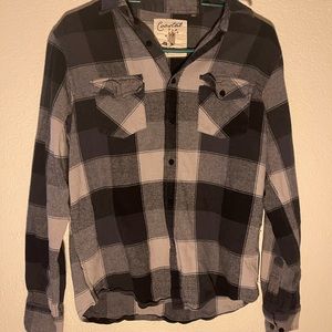 Coastal Mens Plaid Flannel Size S Black White Grunge